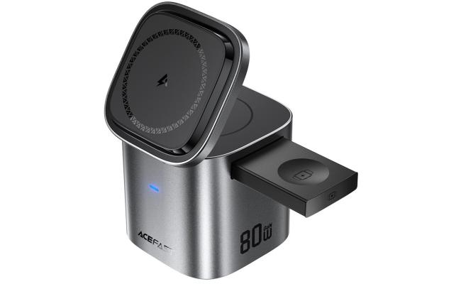 ACEFAST Z9 80W 6-in-1 GaN Desktop Charging Station Multi-Function Fast Charger Adapter Built-In USB-C Cable, EU Plug